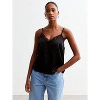 New Look Satin Lace Trim Cami Top - Black