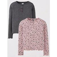 V By Very Girls 2 Pack Long Sleeve T-Shirt - Multi