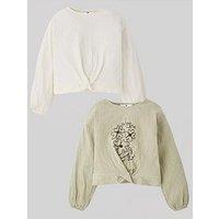 V By Very Girls 2 Pack Twist Front Long Sleeve T-Shirts - Multi