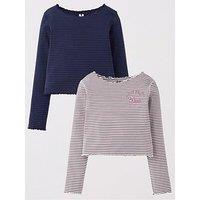 V By Very Girls 2 Pack Rib Stripe T-Shirt - Multi