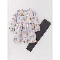 Mini V By Very Girls Quilted Rainbow Print Dress And Legging Set