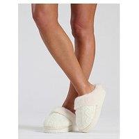 Loungeable Cable Knit Chunky Mule Slipper - Cream