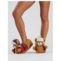 Loungeable Trucker Teddy Bear Novelty Slipper - Brown