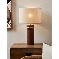 Very Home Wooden Table Lamp With Brass Bands