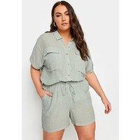 Yours Linen Stripe Short Co-Ord - Green