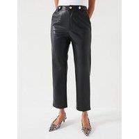V By Very Faux Leather Trousers With Button Detail - Black