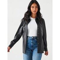 V By Very Faux Leather Shirt - Black