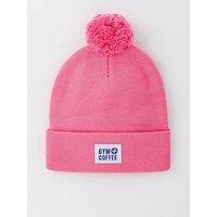 Gym + Coffee Womens Training Bobble Beanie - Pink