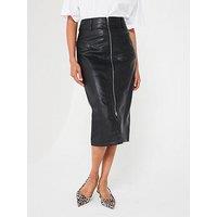 V By Very Faux Leather Zip Front Midi Skirt - Black