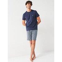 Emporio Armani Bodywear Endurance Logo Waistand T-Shirt & Patterned Shorts Lounge Set - Navy