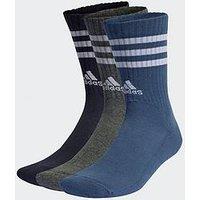 Adidas Sportswear Unisex 3 Stripes Cushioned Sportswear Crew Socks - 3 Pack - Blue Multi