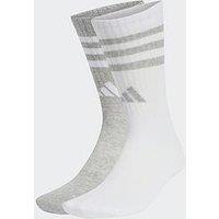 Adidas Sportswear Womens 3 Stripe Lurex Crew Socks - 2 Pack - White/Grey