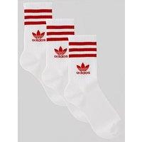 Adidas Originals Unisex 3 Stripe Crew Sock - 3 Pack - White/Red