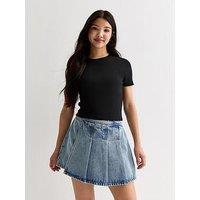 New Look 915 Girls Black Ribbed Short Sleeve Mini T-Shirt