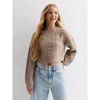 New Look 915 Girls Cable Knit Crop Jumper - Light Brown