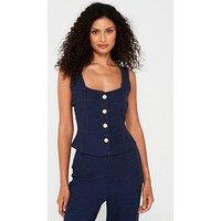 V By Very Jersey Boucle Button Sleeveless Top - Navy