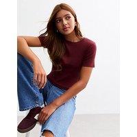 New Look 915 Girls Ribbed Short Sleeve Baby Tee - Burgundy