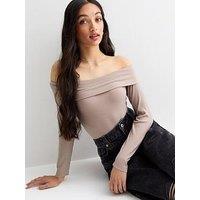 New Look 915 Girls Camel Long Sleeve Ribbed Bardot Top