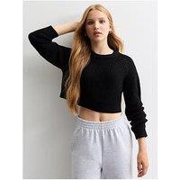 New Look 915 Girls Hole Detail Crew Neck Crop Jumper - Black