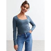 New Look 915 Girls Scoop Neck Ribbed Jersey Top - Blue