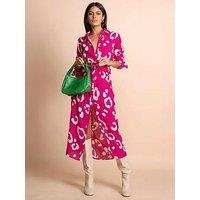 Dancing Leopard Leopard Print Shirt Midi Dress - Pink
