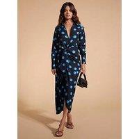 Dancing Leopard Polka Dot Wrap Dress - Blue