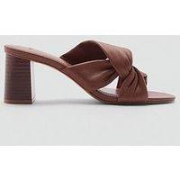 Mango Brown Cross Detail Heeled Mule