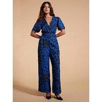 Dancing Leopard Print Jumpsuit - Blue