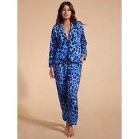 Dancing Leopard Leopard Print Shirt And Trouser Pj Set - Blue