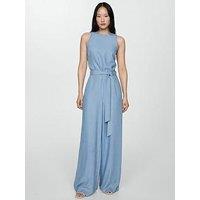 Mango Blue Tie Waist Jumpsuit