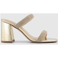 Office Mori Embellished Double Strap Heeled Mule - Gold