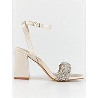 Raid Be Mine Ada Embellished Strap Block Heel - Nude Satin