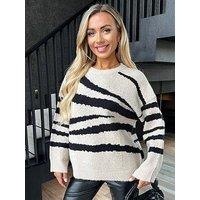 Ax Paris Zebra Print Jumper - Beige