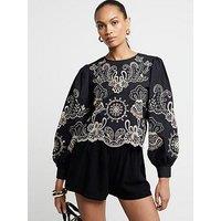 River Island Floral Cutwork Top - Black