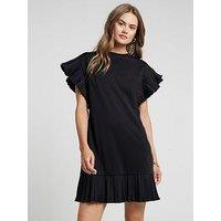 River Island Frilled Sleeve T-Shirt Dress - Black