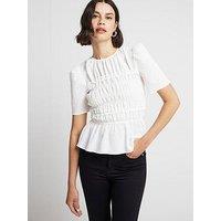 River Island Shirred Textured Top - Cream