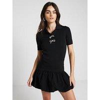 River Island Bow Detail Polo Top - Black