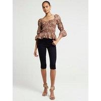 River Island Leopard Print Shirred Detail Top - Brown