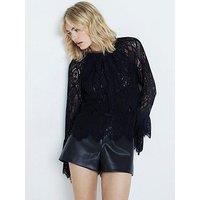 River Island Frill Sleeve Lace Blouse - Black