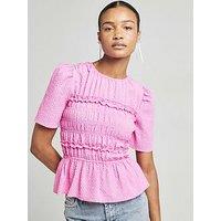 River Island Textured Shirred Top - Medium Pink