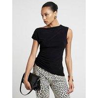 River Island Asymmetric Ruched Side Top - Black