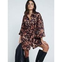 River Island Tie Front Shirt Dress - Brown