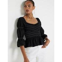 River Island Shirred Detail Top - Black