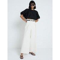 River Island High Waist Wide Leg Trouser - Cream