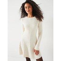 V By Very Crew Neck Fit & Flare Mini Dress - Natural