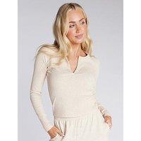 Boux Avenue Ribbed Long Sleeve Henley Top - Oatmeal