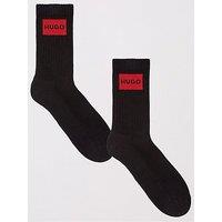 Hugo 2 Pack Red Patch Logo Crew Socks - Black