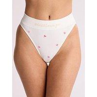 Boux Avenue Heart Embroidered Ribbed Brief - Ivory Mix