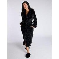 Boux Avenue Stripe Cut Plush Long Robe - Black