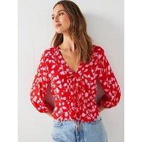 Mango Tie Printed Blouse - Red